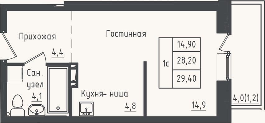 Планировка: Студия, 28,2 м²