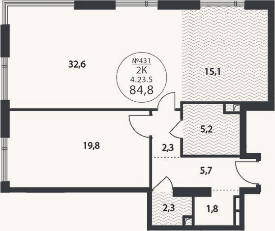 Планировка: 3-к, 85,2 м²