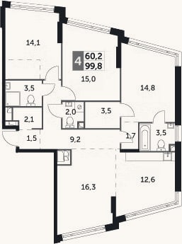 Планировка: 4+ к, 99,8 м²