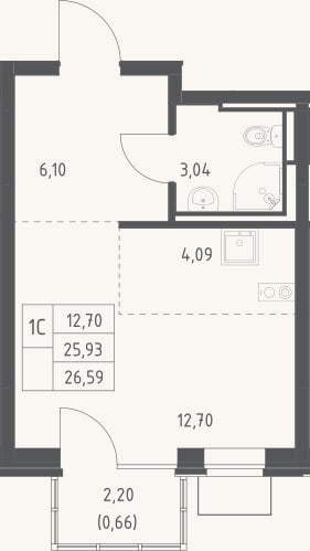 Планировка: Студия, 25,9 м²
