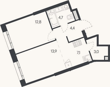 Планировка: 2-к, 45,9 м²