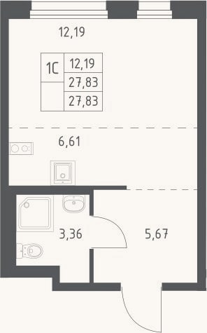 Планировка: Студия, 27,8 м²