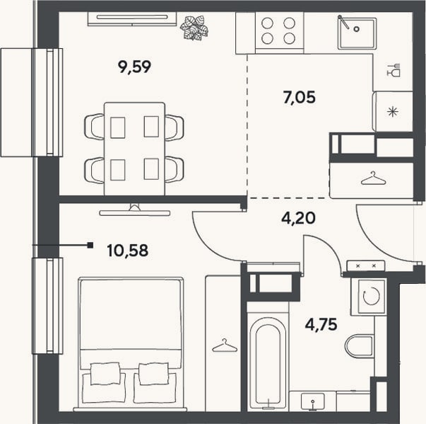 Планировка: 2-к, 36,2 м²