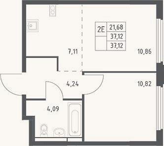 Планировка: 2-к, 37,1 м²