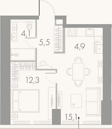 Планировка: 2-к, 41,9 м²