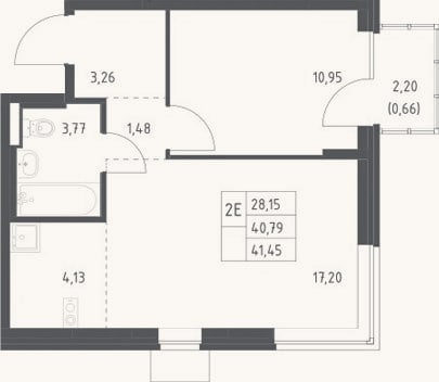 Планировка: 2-к, 40,8 м²