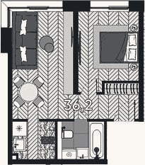 Планировка: 2-к, 36,2 м²