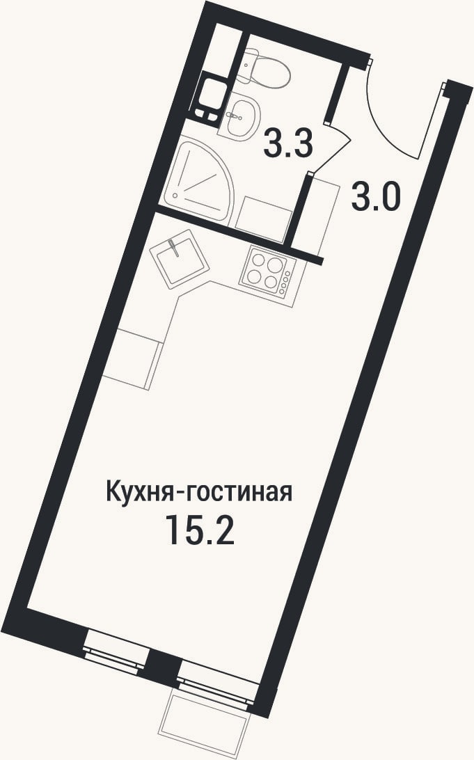 Планировка: Студия, 21,5 м²