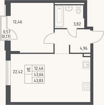 Планировка: 2-к, 43,7 м²