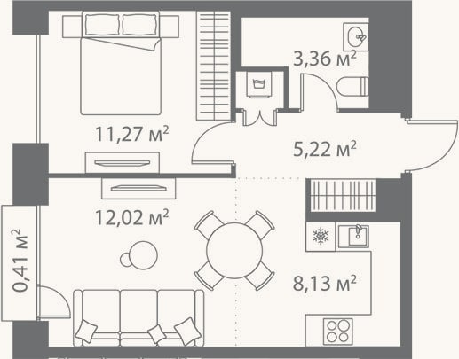 Планировка: 2-к, 40 м²