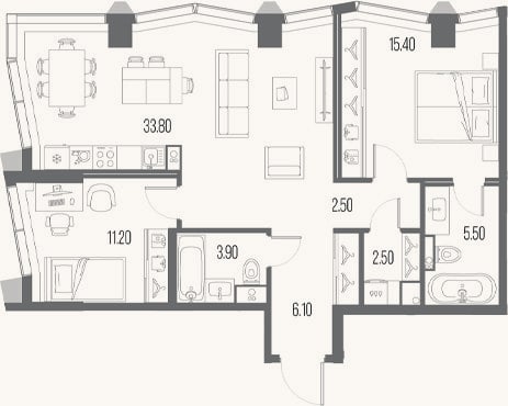 Планировка: 2-к, 80,9 м²