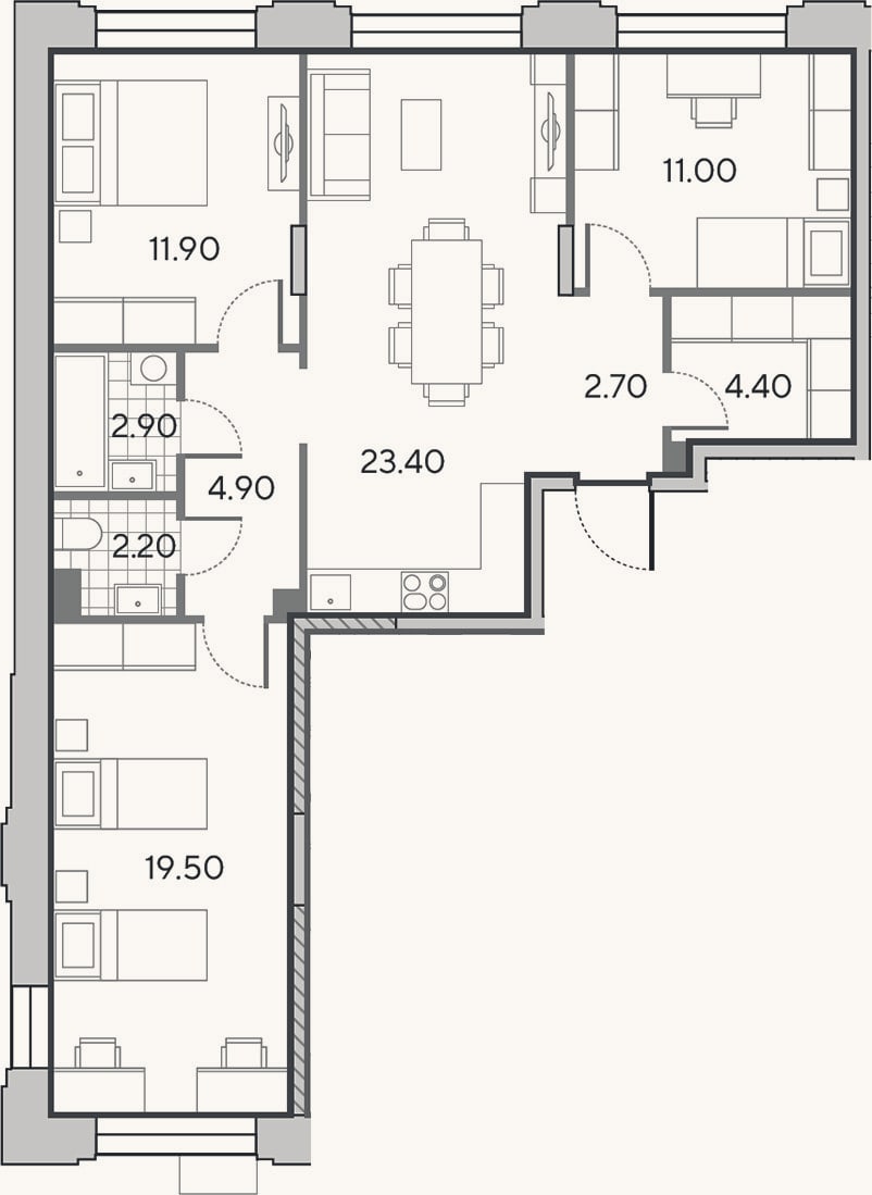 Планировка: 4+ к, 82,9 м²