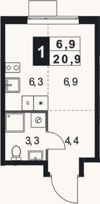 Планировка: Студия, 20,9 м²
