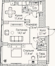 Планировка: 2-к, 61,8 м²