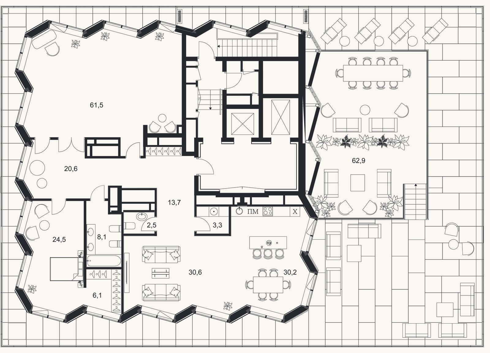 Планировка: 3-к, 201,1 м²