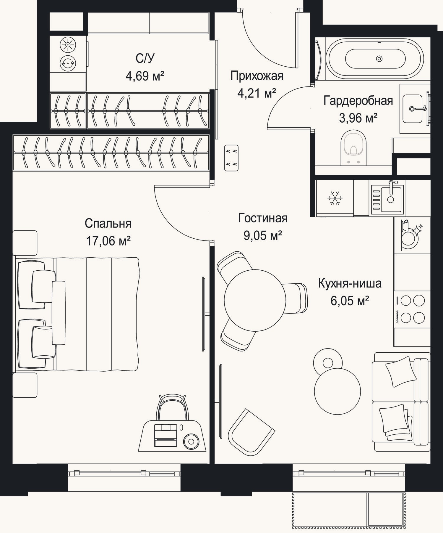Планировка: 2-к, 49,2 м²