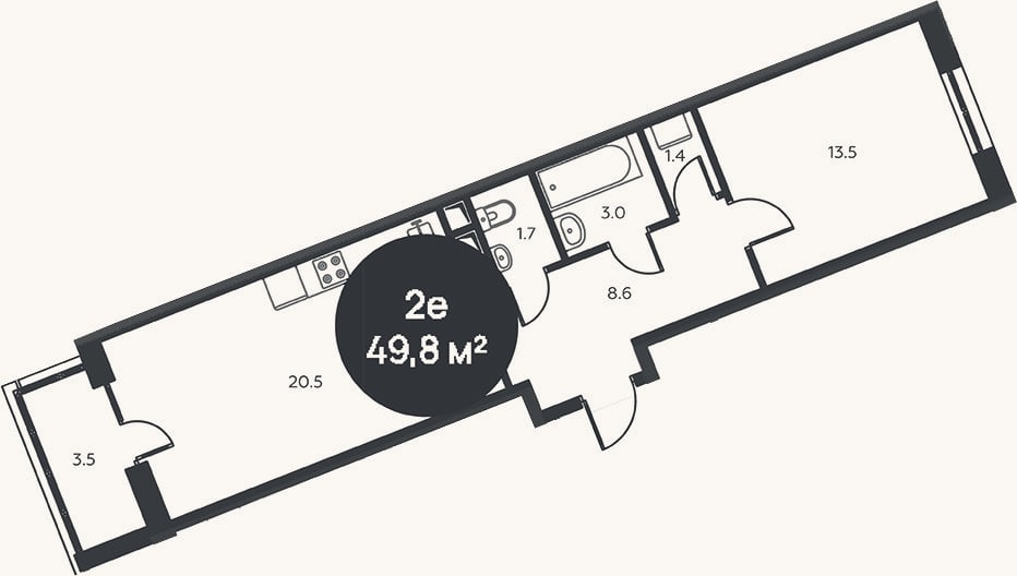 Планировка: 2-к, 48,7 м²