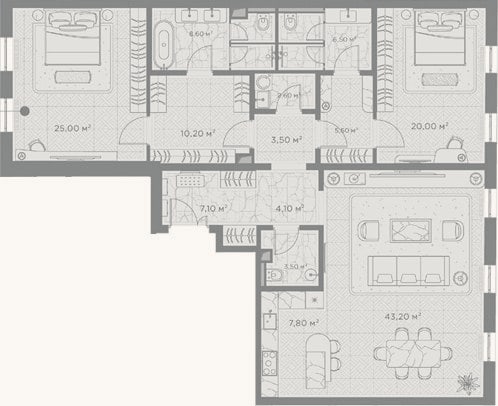 Планировка: 2-к, 147,6 м²