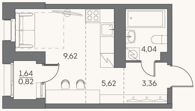 Планировка: Студия, 22,6 м²