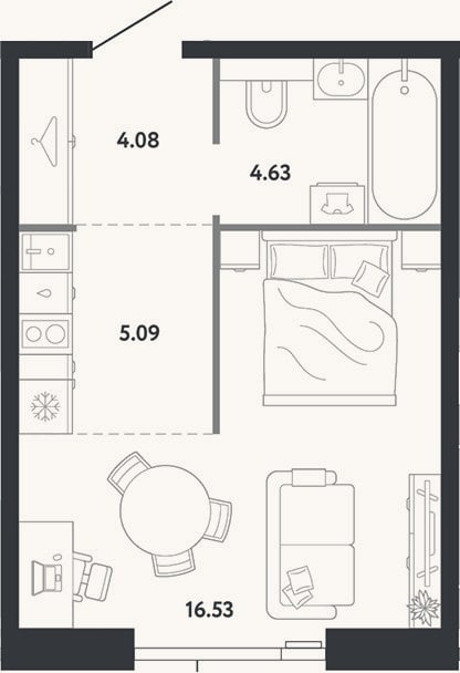 Планировка: Студия, 30,3 м²