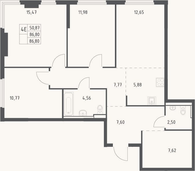 Планировка: 4+ к, 86,8 м²