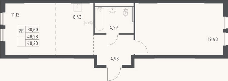 Планировка: 2-к, 48,2 м²