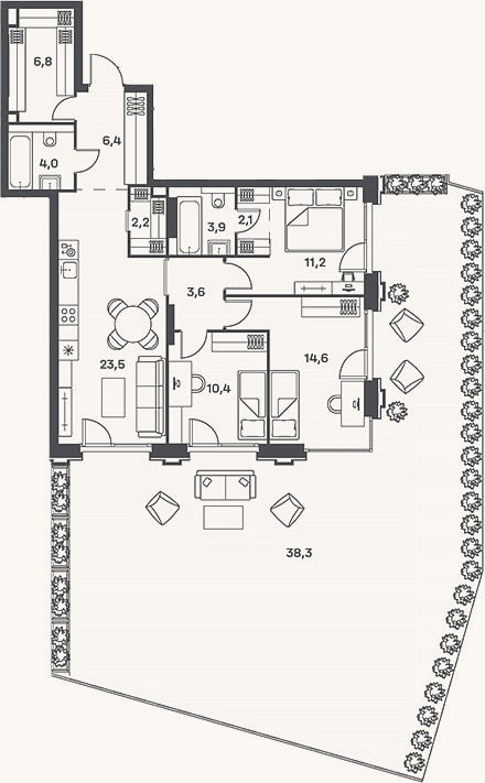 Планировка: 4+ к, 88,7 м²