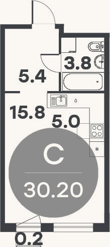 Планировка: Студия, 30,2 м²