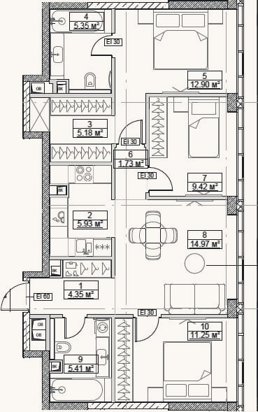 Планировка: 4+ к, 76,5 м²