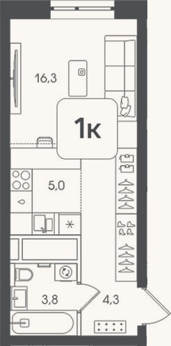 Планировка: Студия, 29,4 м²