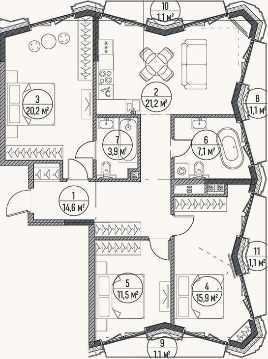 Планировка: 4+ к, 94,4 м²