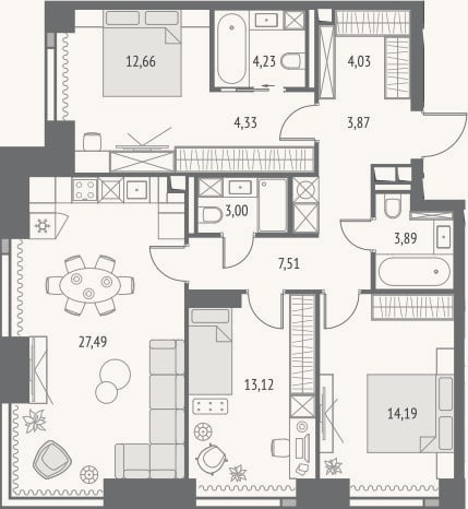 Планировка: 4+ к, 98,3 м²