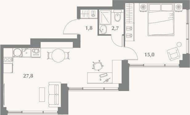 Планировка: 2-к, 47,3 м²
