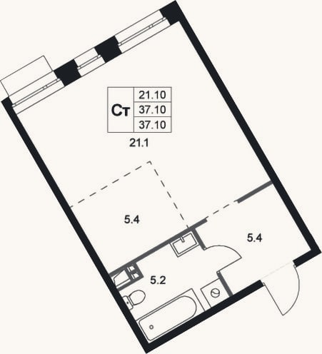 Планировка: Студия, 37,1 м²