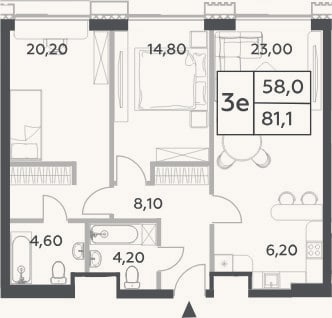 Планировка: 3-к, 81,1 м²