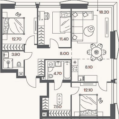Планировка: 4+ к, 86,6 м²