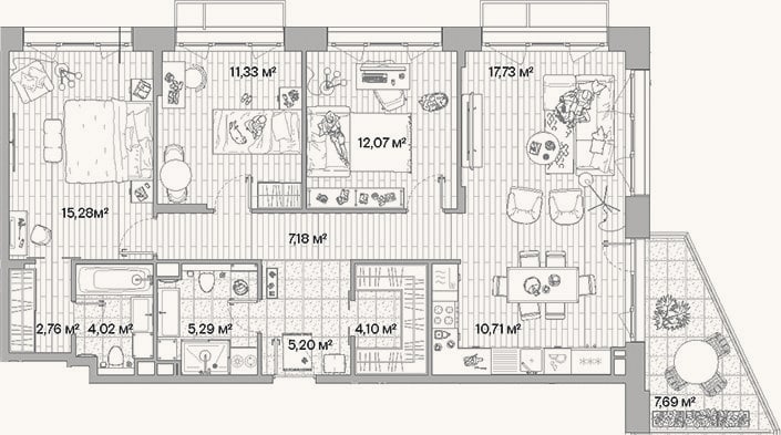 Планировка: 4+ к, 95,7 м²