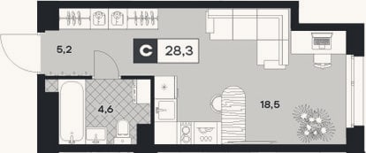 Планировка: Студия, 28,3 м²