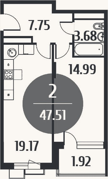 Планировка: 2-к, 45,6 м²