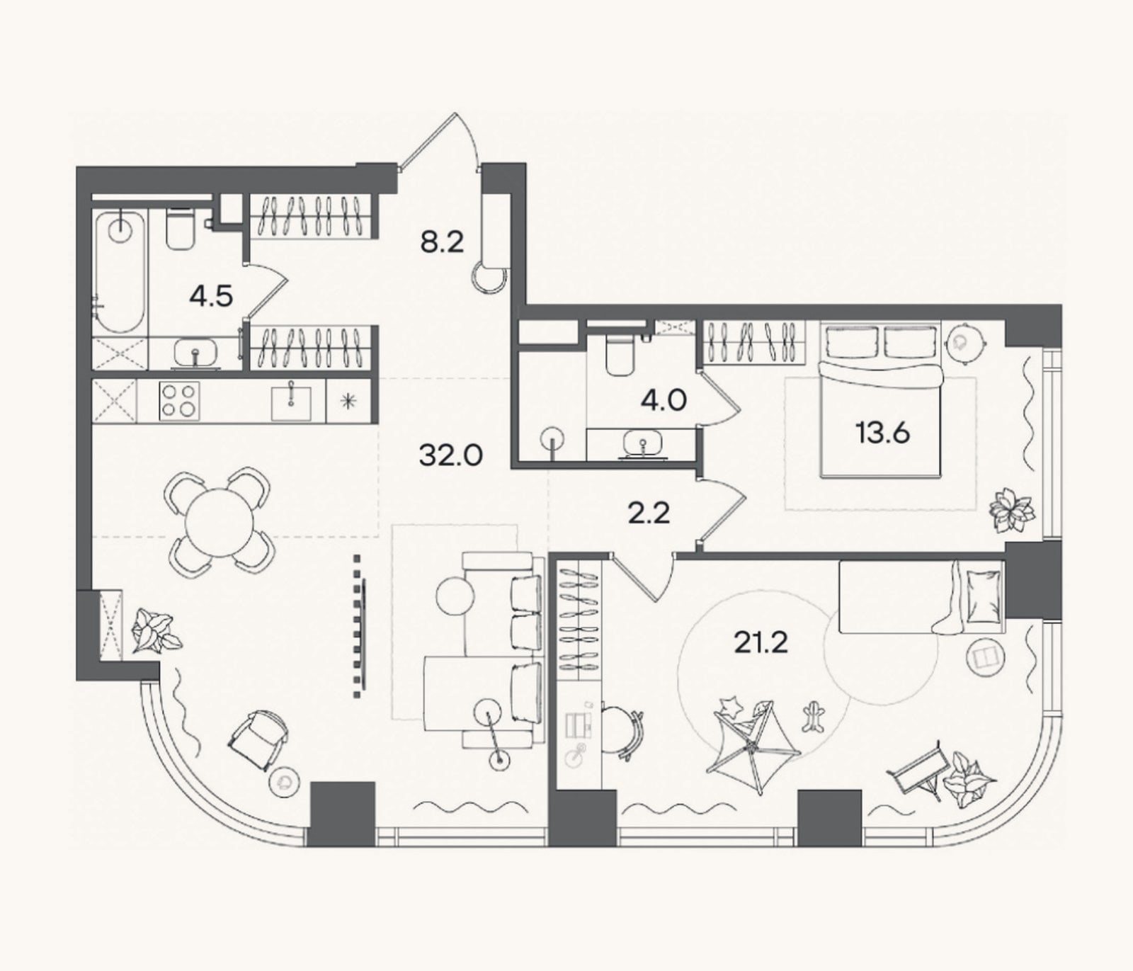Планировка: 3-к, 85,7 м²