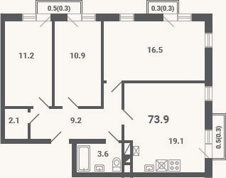 Планировка: 4+ к, 72,6 м²