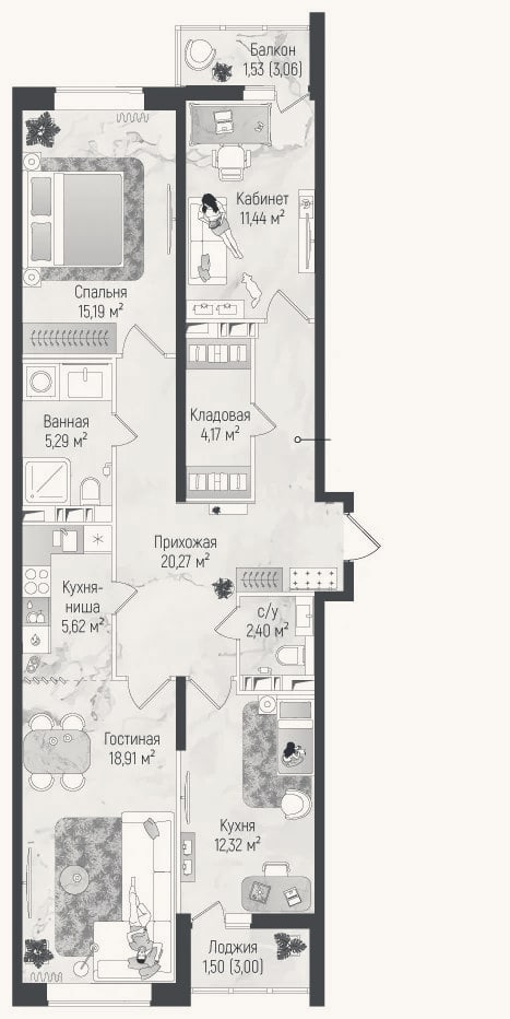 Планировка: 4+ к, 95,6 м²