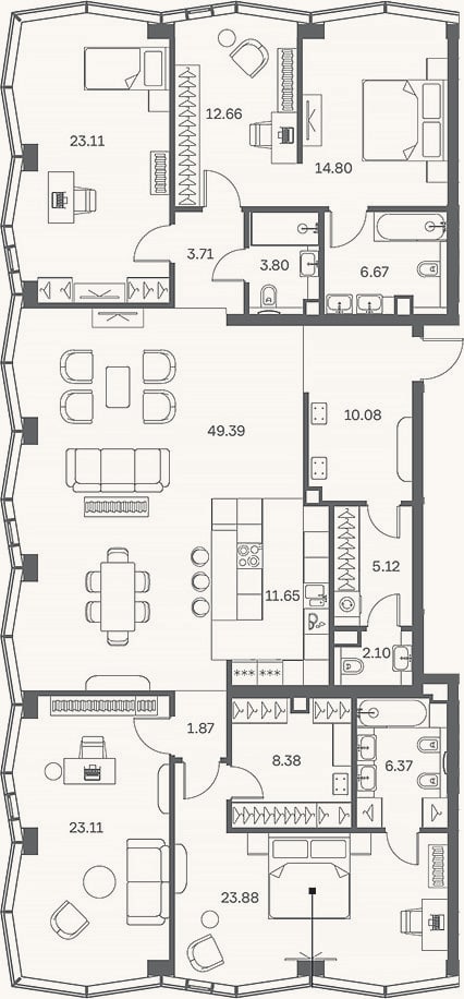 Планировка: 4+ к, 206,7 м²