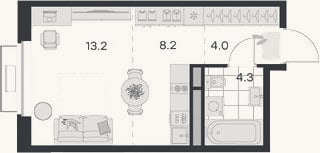 Планировка: Студия, 29,7 м²