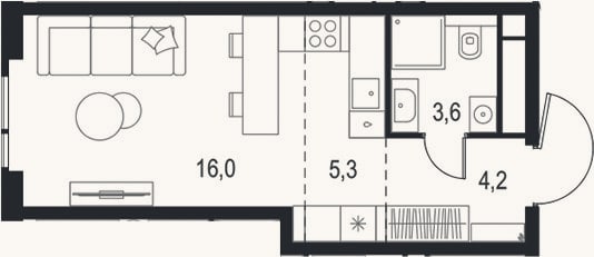 Планировка: Студия, 29,1 м²