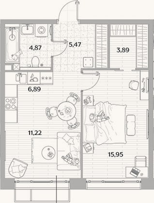 Планировка: 2-к, 48,3 м²