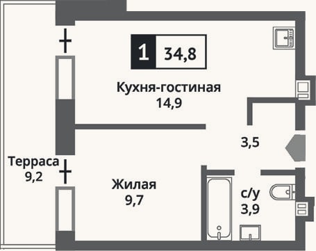 Планировка: 2-к, 30 м²