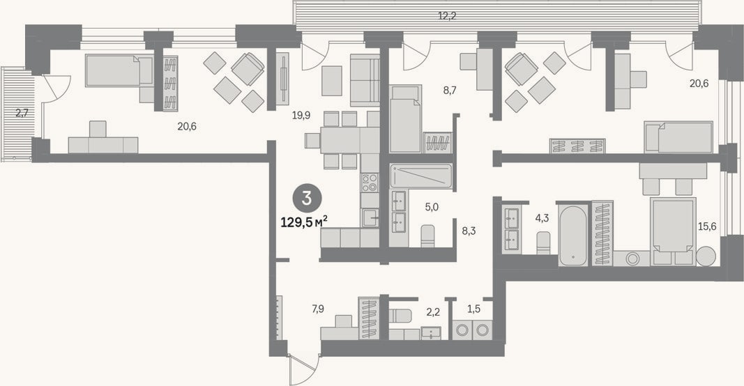 Планировка: 4+ к, 114,6 м²