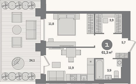 Планировка: 1-к, 37,2 м²