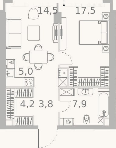 Планировка: 2-к, 52,9 м²